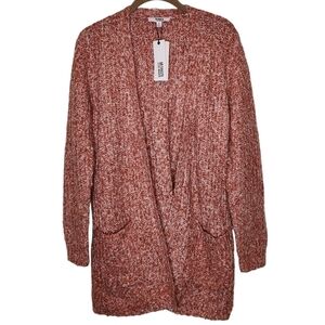 BB Dakota by Steve Madden Open Cardigan Pocket Sweater Salmon/White Size…
